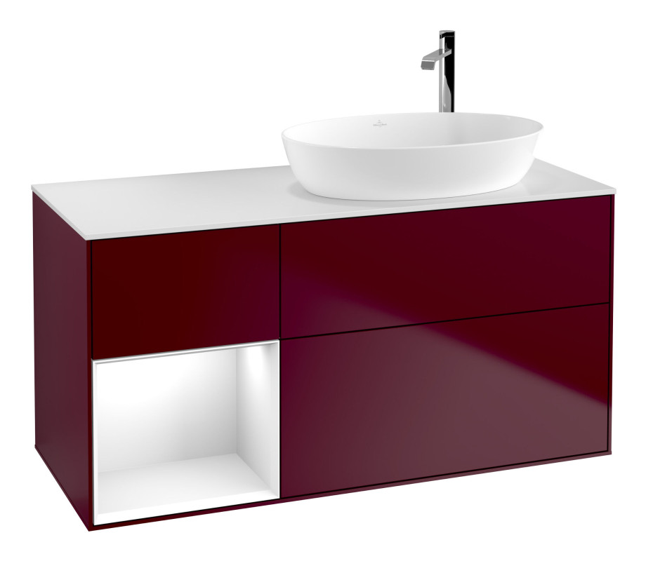 Тумба под раковину Villeroy & Boch Finion 120х50,1 см с подсветкой МДФ пион матовый лак/стекло белое матовое F921GFHB