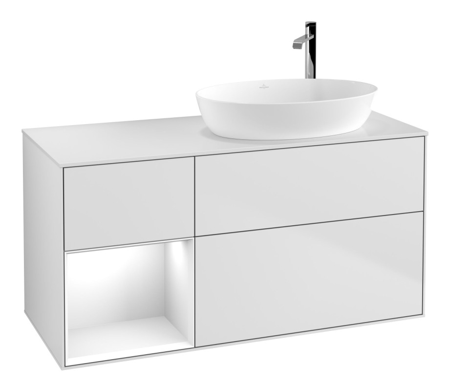 Тумба под раковину Villeroy & Boch Finion 120х50,1 см с подсветкой МДФ белый матовый лак/стекло белое матовое F921GFMT