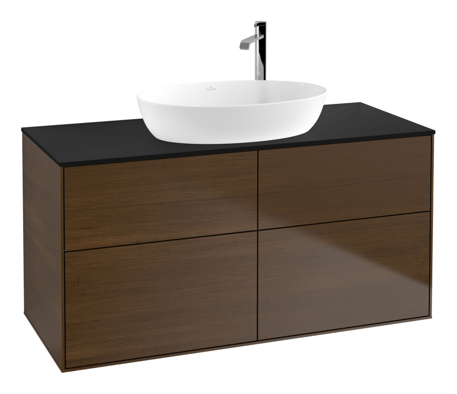 Тумба под раковину Villeroy & Boch Finion 120х50,1 см с подсветкой МДФ шпон грецкого ореха/стекло черное матовое G91200GN