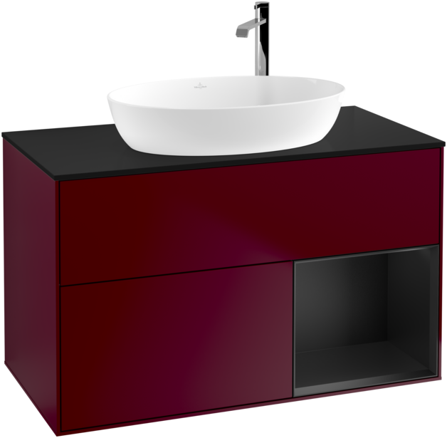 Тумба под раковину Villeroy & Boch Finion 100х50,1 см с подсветкой МДФ пион матовый лак/стекло черное матовое F902PDHB