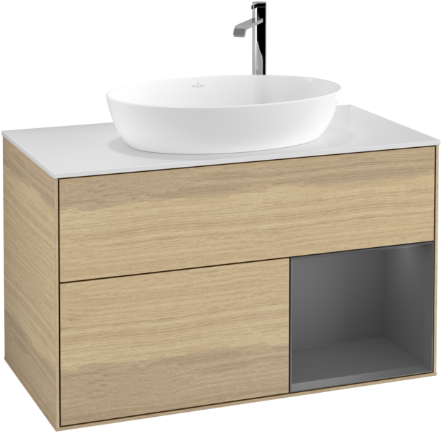 Тумба под раковину Villeroy & Boch Finion 100х50,1 см с подсветкой МДФ шпон дуба/стекло белое матовое F901GKPC