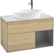 Тумба под раковину Villeroy & Boch Finion 100х50,1 см с подсветкой МДФ шпон дуба/стекло белое матовое F901GKPC