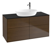 Тумба под раковину Villeroy & Boch Finion 120х50,1 см с подсветкой МДФ шпон грецкого ореха/стекло черное матовое G91200GN