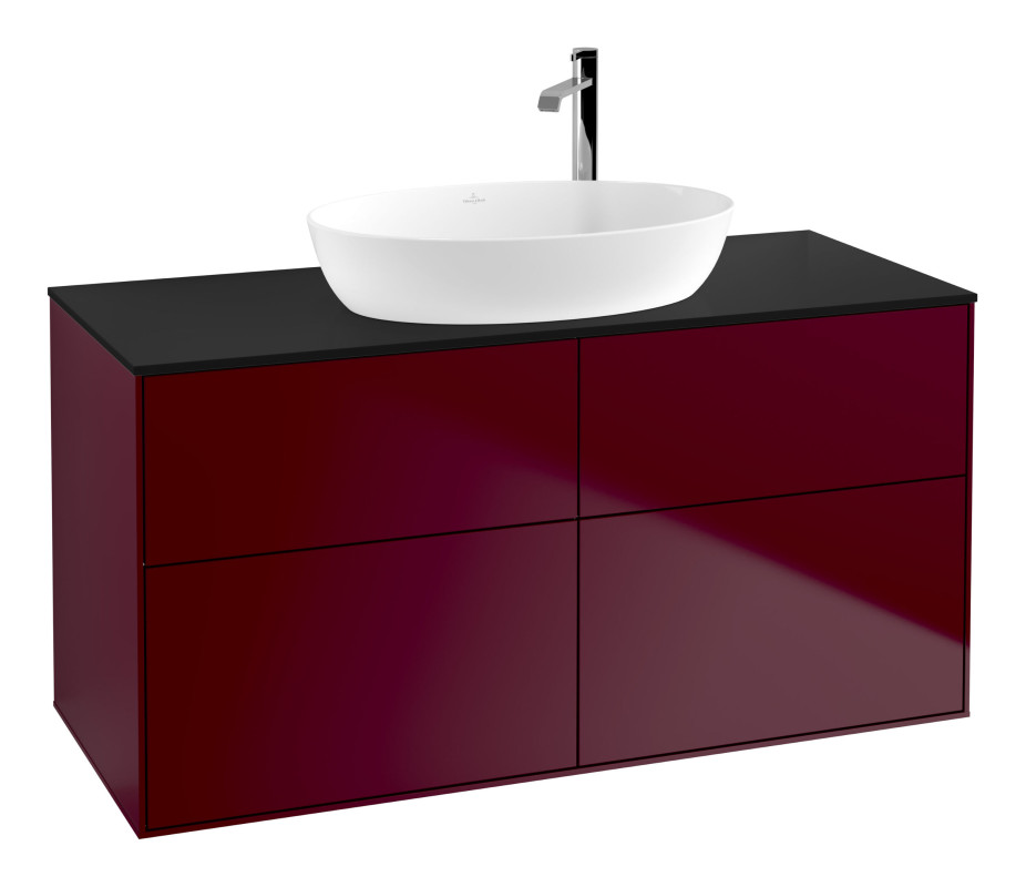 Тумба под раковину Villeroy & Boch Finion 120х50,1 см с подсветкой МДФ пион матовый лак/стекло черное матовое G91200HB