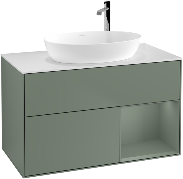 Тумба под раковину Villeroy & Boch Finion 100х50,1 см с подсветкой МДФ оливковый матовый лак/стекло белое матовое F901GMGM