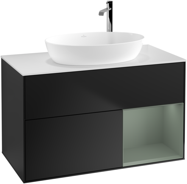 Тумба под раковину Villeroy & Boch Finion 100х50,1 см с подсветкой МДФ черный матовый лак/стекло белое матовое F901GMPD