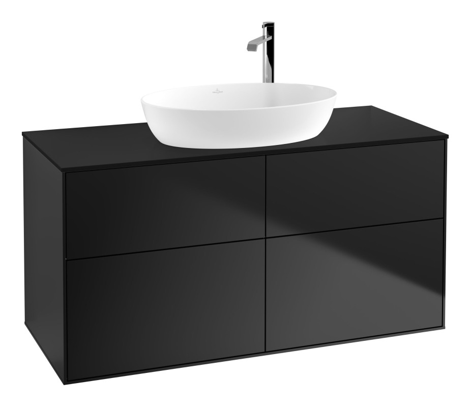 Тумба под раковину Villeroy & Boch Finion 120х50,1 см с подсветкой МДФ черный матовый лак/стекло черное матовое G91200PD