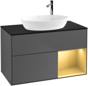 Тумба под раковину Villeroy & Boch Finion 100х50,1 см с подсветкой МДФ антрацит матовый лак/стекло черное матовое F902HFGK