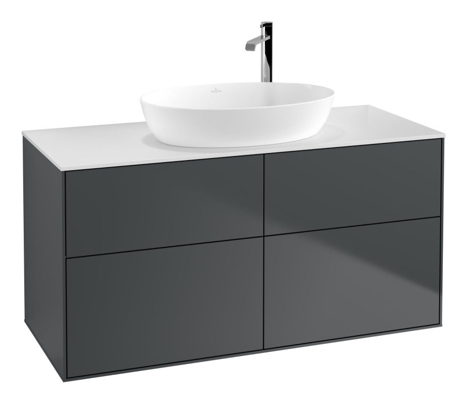 Тумба под раковину Villeroy & Boch Finion 120х50,1 см с подсветкой МДФ темно-синий матовый лак/стекло белое матовое G91100HG