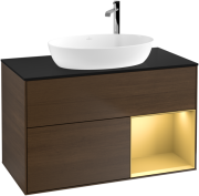 Тумба под раковину Villeroy & Boch Finion 100х50,1 см с подсветкой МДФ шпон грецкого ореха/стекло черное матовое F902HFGN