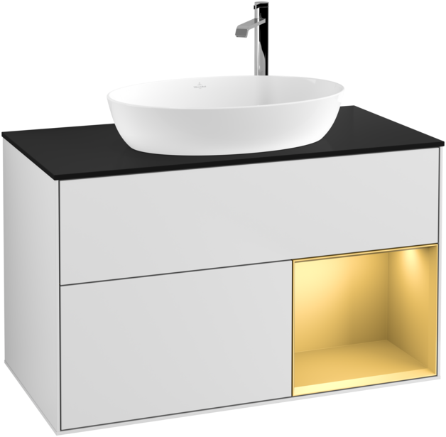 Тумба под раковину Villeroy & Boch Finion 100х50,1 см с подсветкой МДФ белый матовый лак/стекло черное матовое F902HFMT