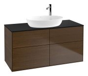 Тумба под раковину Villeroy & Boch Finion 120х50,1 см с подсветкой МДФ шпон грецкого ореха/стекло черное матовое G91200GN