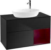 Тумба под раковину Villeroy & Boch Finion 100х50,1 см с подсветкой МДФ черный матовый лак/стекло черное матовое F902HBPD