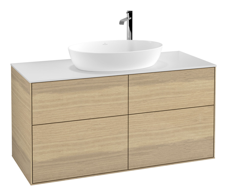 Тумба під раковину Villeroy & Boch Finion 120х50,1 см із підсвічуванням МДФ шпон дуба/скло біле матове G91100PC