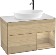 Тумба под раковину Villeroy & Boch Finion 100х50,1 см с подсветкой МДФ шпон дуба/стекло белое матовое F901PCPC