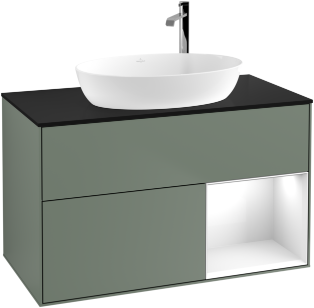 Тумба под раковину Villeroy & Boch Finion 100х50,1 см с подсветкой МДФ оливковый матовый лак/стекло черное матовое F902GFGM