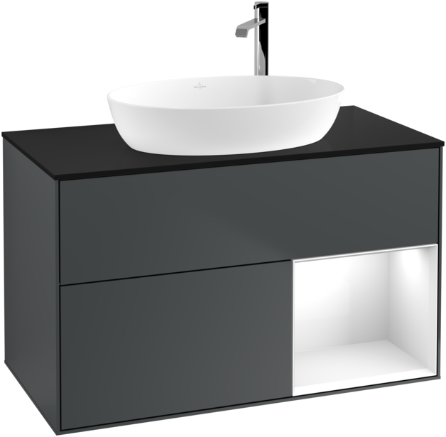 Тумба под раковину Villeroy & Boch Finion 100х50,1 см с подсветкой МДФ темно-синий матовый лак/стекло черное матовое F902GFHG