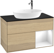 Тумба под раковину Villeroy & Boch Finion 100х50,1 см с подсветкой МДФ шпон дуба/стекло черное матовое F902GFPC