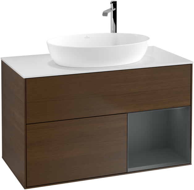 Тумба под раковину Villeroy & Boch Finion 100х50,1 см с подсветкой МДФ шпон грецкого ореха/стекло белое матовое F901HGGN