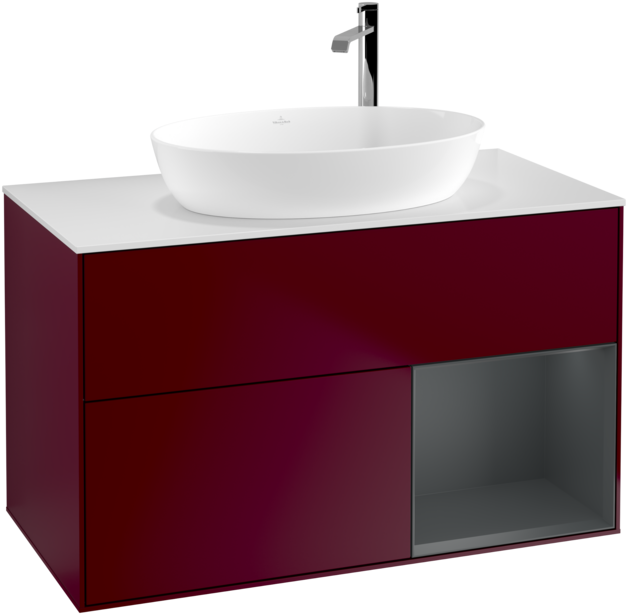 Тумба под раковину Villeroy & Boch Finion 100х50,1 см с подсветкой МДФ пион матовый лак/стекло белое матовое F901HGHB