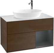 Тумба під раковину Villeroy & Boch Finion 100х50,1 см із підсвічуванням МДФ шпон волоського горіха/скло біле матове F901HGGN