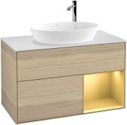 Тумба під раковину Villeroy & Boch Finion 100х50,1 см із підсвічуванням МДФ шпон дуба/скло біле матове F901HFPC