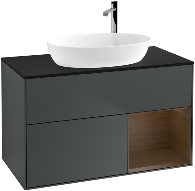 Тумба под раковину Villeroy & Boch Finion 100х50,1 см с подсветкой МДФ темно-синий матовый лак/стекло черное матовое F902GNHG