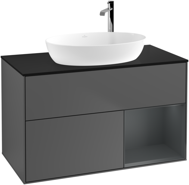 Тумба под раковину Villeroy & Boch Finion 100х50,1 см с подсветкой МДФ антрацит матовый лак/стекло черное матовое F902HGGK