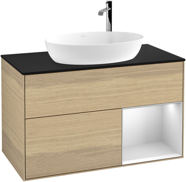 Тумба под раковину Villeroy & Boch Finion 100х50,1 см с подсветкой МДФ шпон дуба/стекло черное матовое F902MTPC