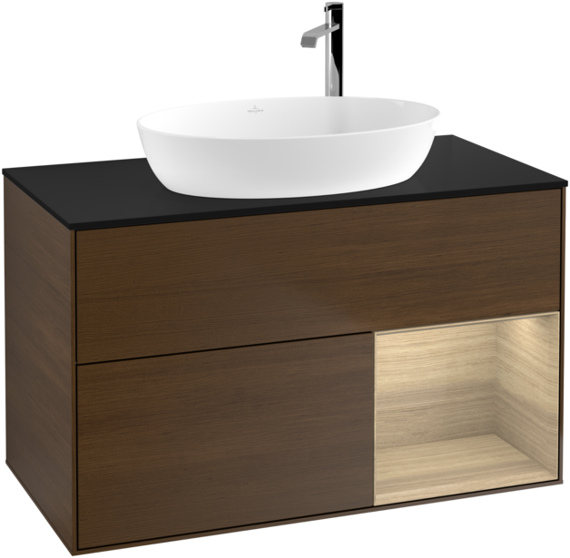 Тумба под раковину Villeroy & Boch Finion 100х50,1 см с подсветкой МДФ шпон грецкого ореха/стекло черное матовое F902PCGN