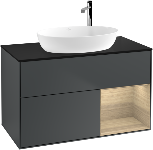 Тумба под раковину Villeroy & Boch Finion 100х50,1 см с подсветкой МДФ темно-синий матовый лак/стекло черное матовое F902PCHG