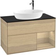 Тумба под раковину Villeroy & Boch Finion 100х50,1 см с подсветкой МДФ шпон дуба/стекло черное матовое F902PCPC