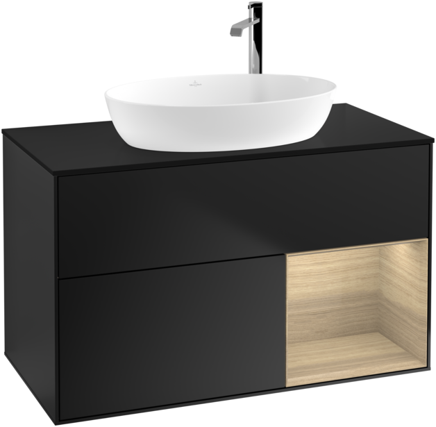 Тумба под раковину Villeroy & Boch Finion 100х50,1 см с подсветкой МДФ черный матовый лак/стекло черное матовое F902PCPD