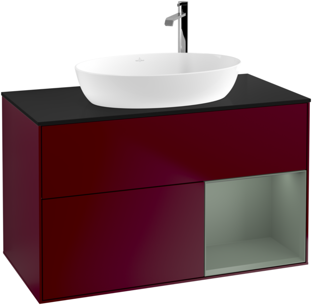 Тумба под раковину Villeroy & Boch Finion 100х50,1 см с подсветкой МДФ пион матовый лак/стекло черное матовое F902GMHB