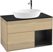 Тумба под раковину Villeroy & Boch Finion 100х50,1 см с подсветкой МДФ шпон дуба/стекло черное матовое F902PDPC