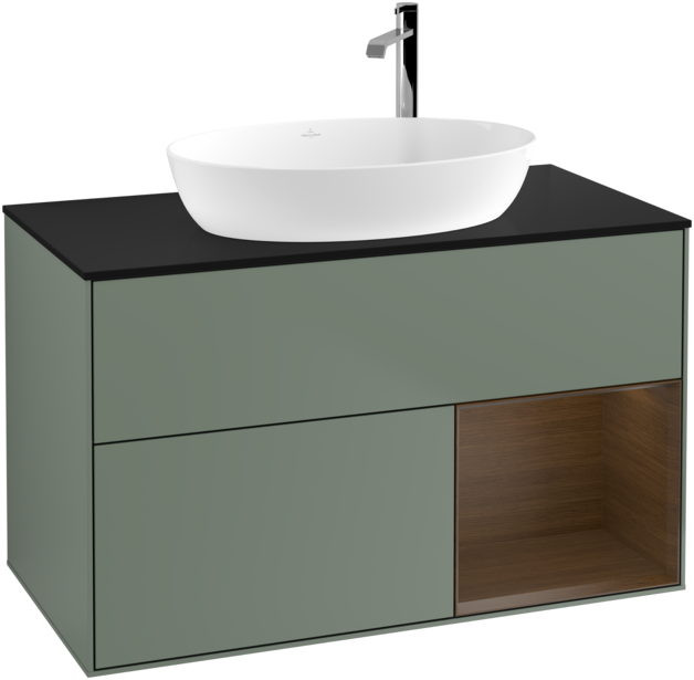 Тумба под раковину Villeroy & Boch Finion 100х50,1 см с подсветкой МДФ оливковый матовый лак/стекло черное матовое F902GNGM