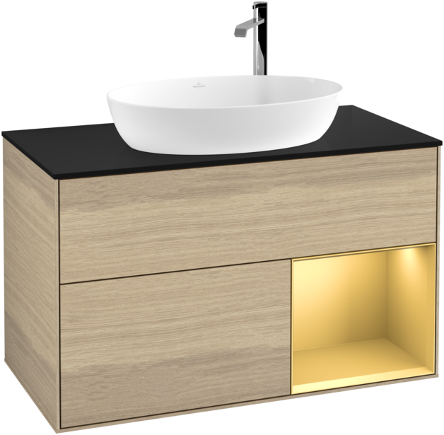 Тумба под раковину Villeroy & Boch Finion 100х50,1 см с подсветкой МДФ шпон дуба/стекло черное матовое F902HFPC