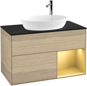 Тумба под раковину Villeroy & Boch Finion 100х50,1 см с подсветкой МДФ шпон дуба/стекло черное матовое F902HFPC