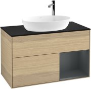 Тумба під раковину Villeroy & Boch Finion 100х50,1 см із підсвічуванням МДФ шпон дуба/скло чорне матове F902HGPC