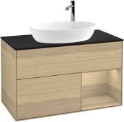 Тумба под раковину Villeroy & Boch Finion 100х50,1 см с подсветкой МДФ шпон дуба/стекло черное матовое F902PCPC