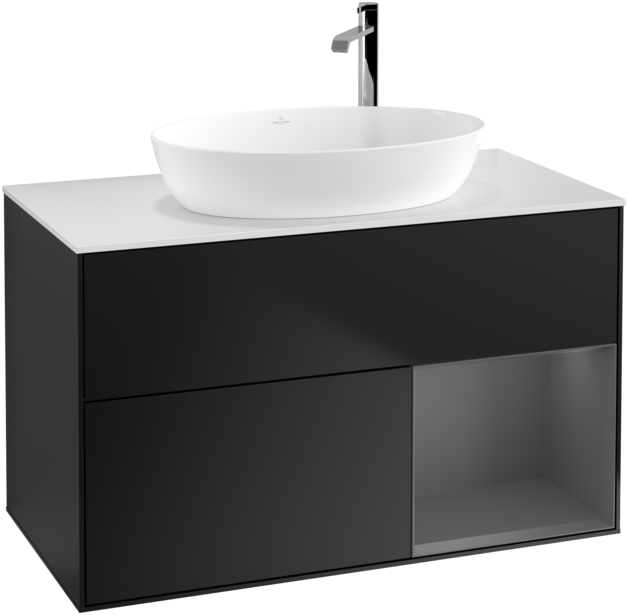 Тумба под раковину Villeroy & Boch Finion 100х50,1 см с подсветкой МДФ черный матовый лак/стекло белое матовое G901GKPD