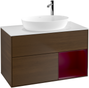 Тумба под раковину Villeroy & Boch Finion 100х50,1 см с подсветкой МДФ шпон грецкого ореха/стекло белое матовое G901HBGN