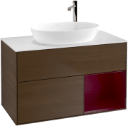 Тумба под раковину Villeroy & Boch Finion 100х50,1 см с подсветкой МДФ шпон грецкого ореха/стекло белое матовое G901HBGN