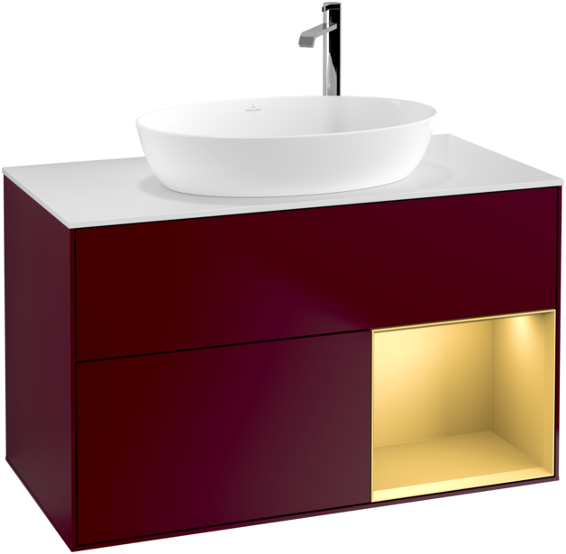 Тумба под раковину Villeroy & Boch Finion 100х50,1 см с подсветкой МДФ пион матовый лак/стекло белое матовое G901HFHB