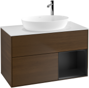 Тумба под раковину Villeroy & Boch Finion 100х50,1 см с подсветкой МДФ шпон грецкого ореха/стекло белое матовое G901PDGN