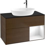 Тумба под раковину Villeroy & Boch Finion 100х50,1 см с подсветкой МДФ шпон грецкого ореха/стекло черное матовое G902GFGN