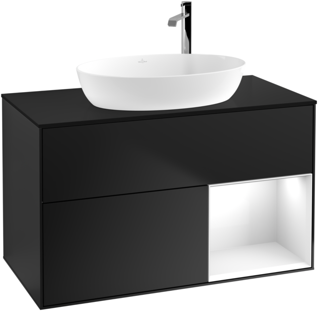 Тумба под раковину Villeroy & Boch Finion 100х50,1 см с подсветкой МДФ черный матовый лак/стекло черное матовое G902GFPD