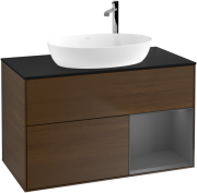 Тумба под раковину Villeroy & Boch Finion 100х50,1 см с подсветкой МДФ шпон грецкого ореха/стекло черное матовое G902GKGN