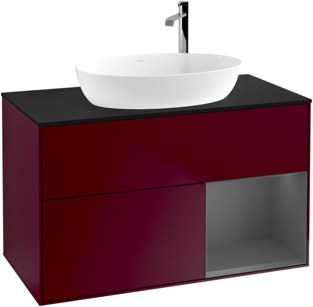 Тумба под раковину Villeroy & Boch Finion 100х50,1 см с подсветкой МДФ пион матовый лак/стекло черное матовое G902GKHB