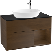 Тумба под раковину Villeroy & Boch Finion 100х50,1 см с подсветкой МДФ шпон грецкого ореха/стекло черное матовое G902GNGN